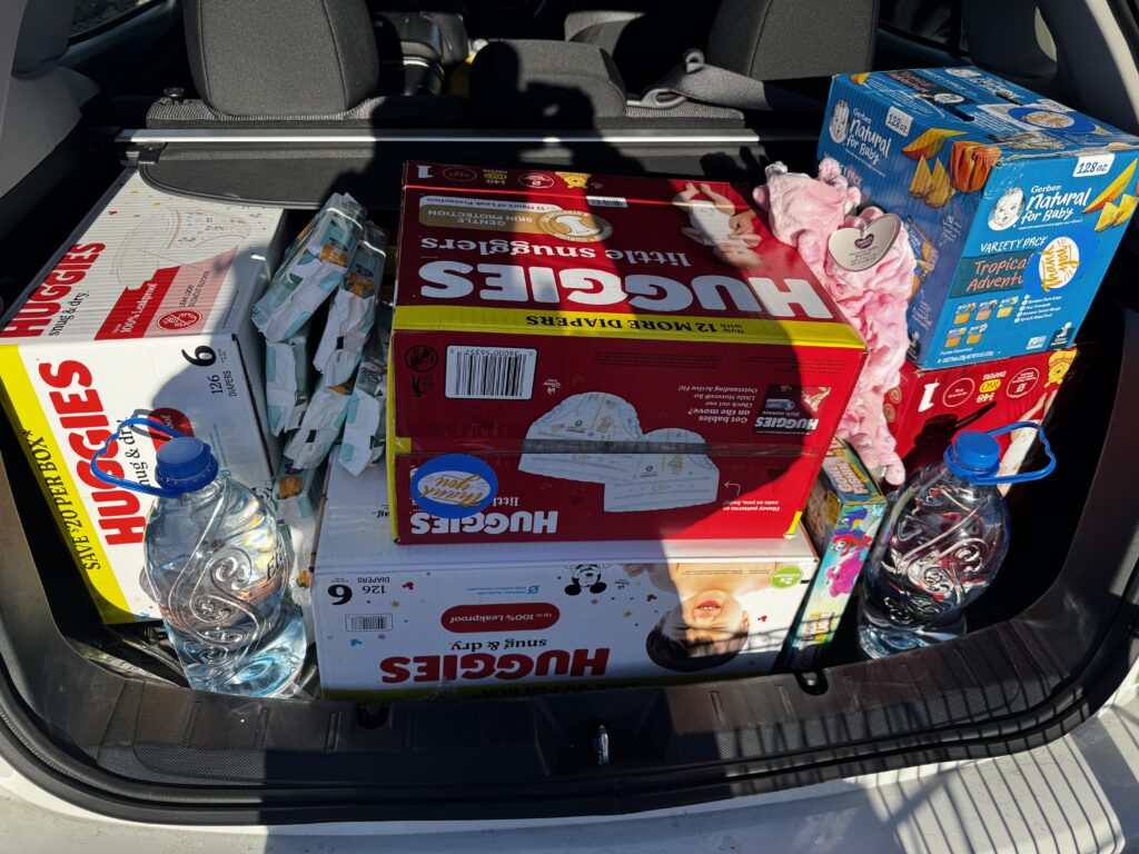 Car trunk filled with supplies