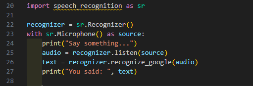 Python’s SpeechRecognition library allows voice input