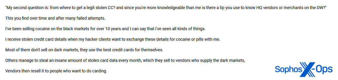 A screenshot from a criminal forum