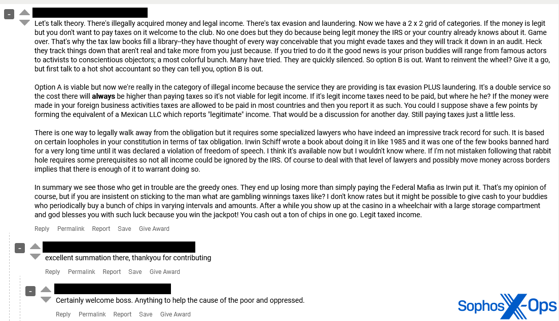 A screenshot from a criminal forum