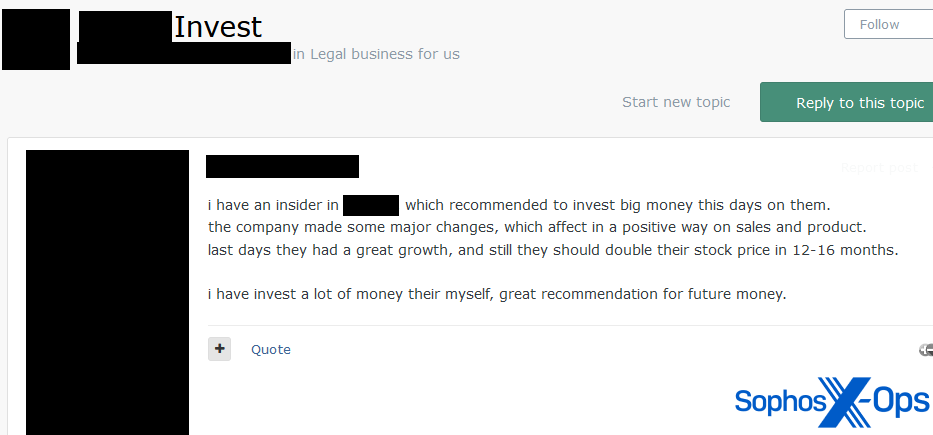 A screenshot from a criminal forum