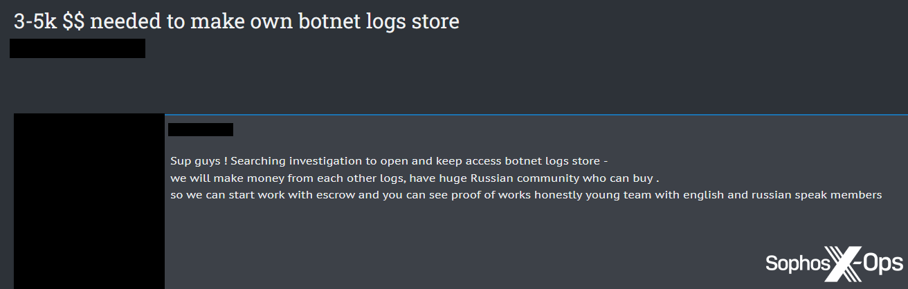 A screenshot from a criminal forum