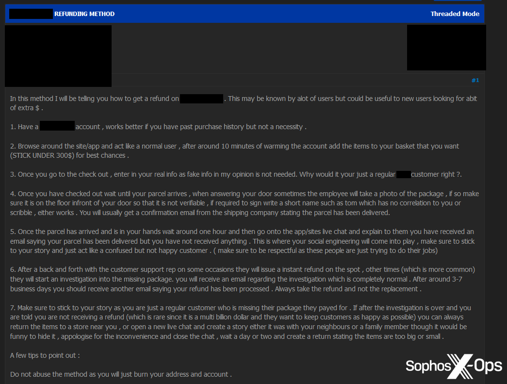 A screenshot from a criminal forum