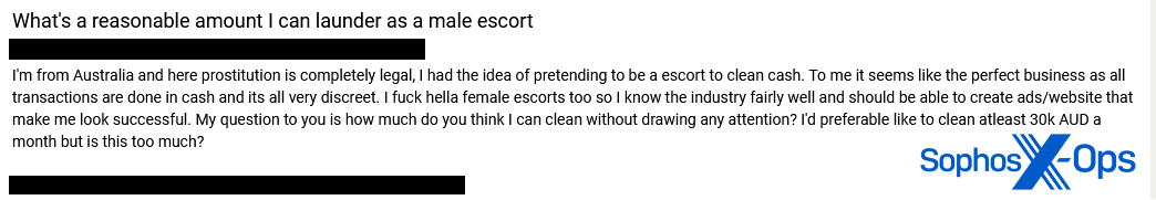 A screenshot from a criminal forum