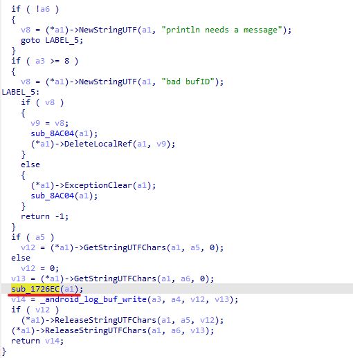 Call to the suspicious function